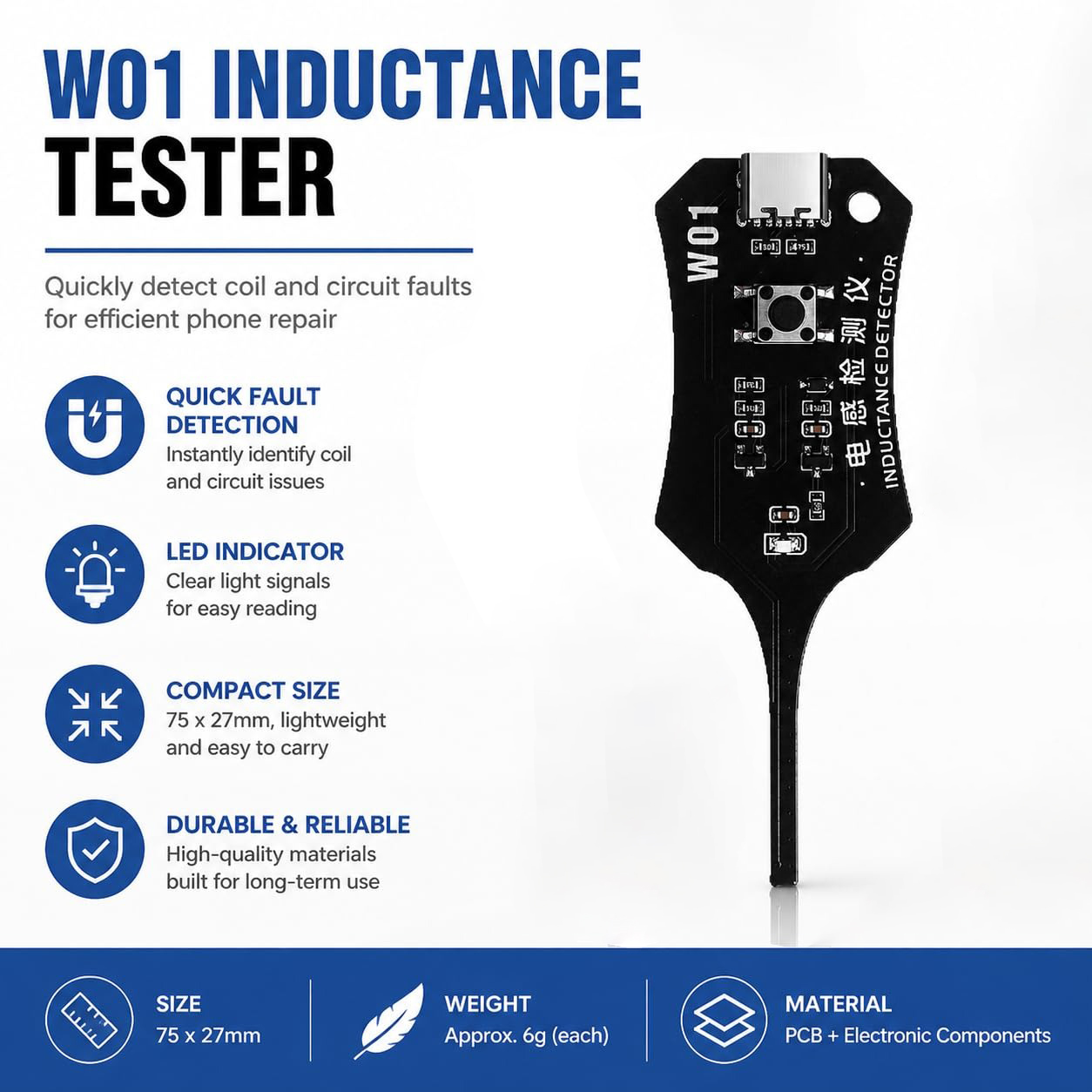 Co Detector Plug - Тестер индуктивности W01 Type C, тестер